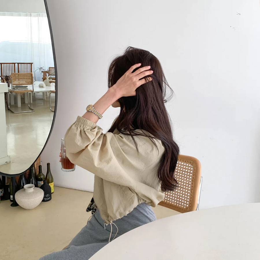 String Crop Windbreaker Field Jacket