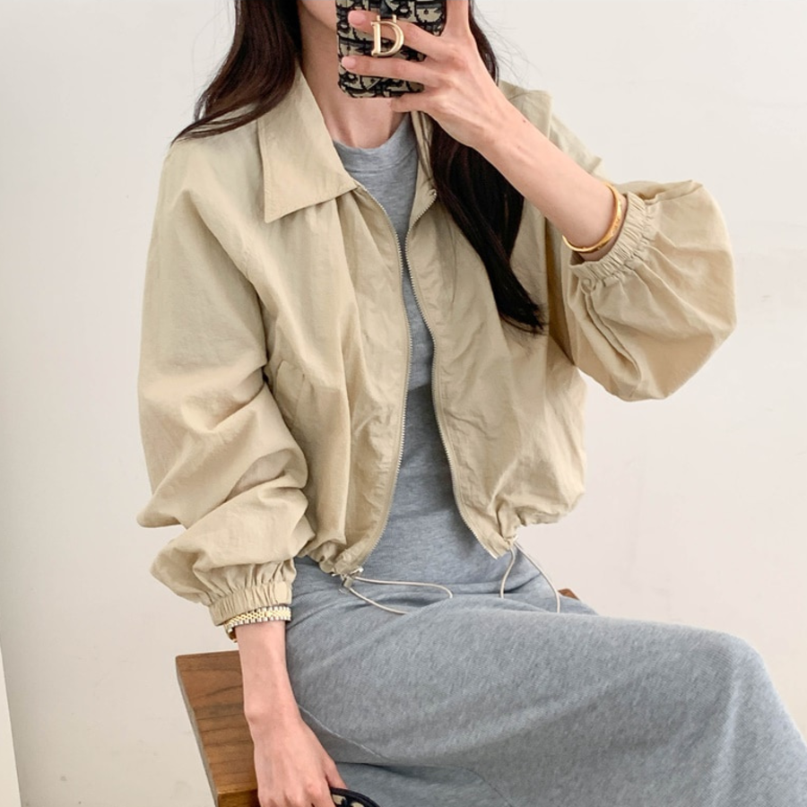 String Crop Windbreaker Field Jacket