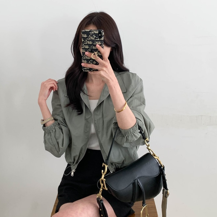 String Crop Windbreaker Field Jacket