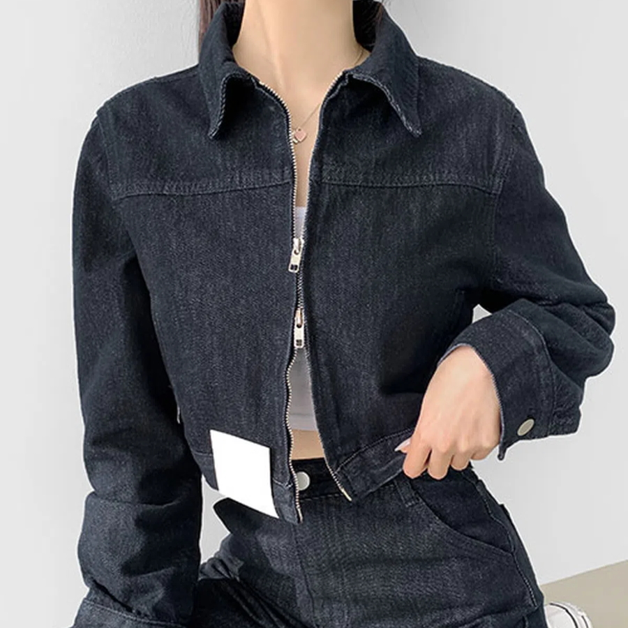 Non-Fade Raw Denim Crop Two-Way Jacket