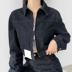 Non-Fade Raw Denim Crop Two-Way Jacket