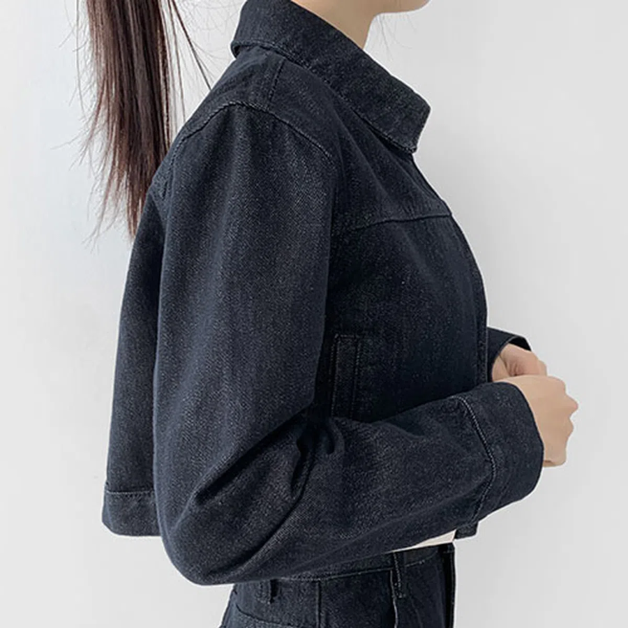Non-Fade Raw Denim Crop Two-Way Jacket