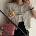 Hets Summer Tweed Round-Neck Feminine Single Short-Sleeve Jacket