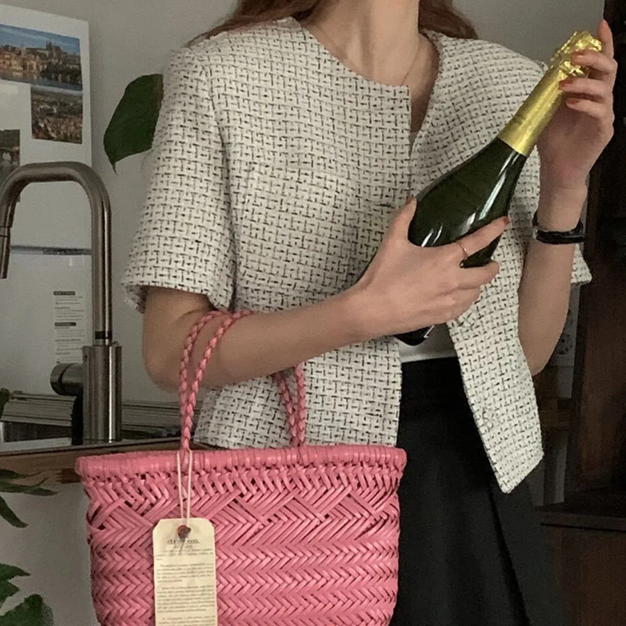 Hets Summer Tweed Round-Neck Feminine Single Short-Sleeve Jacket