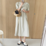 Свободный размер-Бежевый-Миди-платье