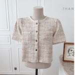 Akiko Tweed Crop Padded Short-Sleeve Jacket