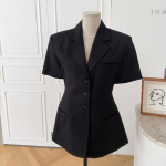 Tochini Waist-Defined Padded Summer Short-Sleeve Jacket