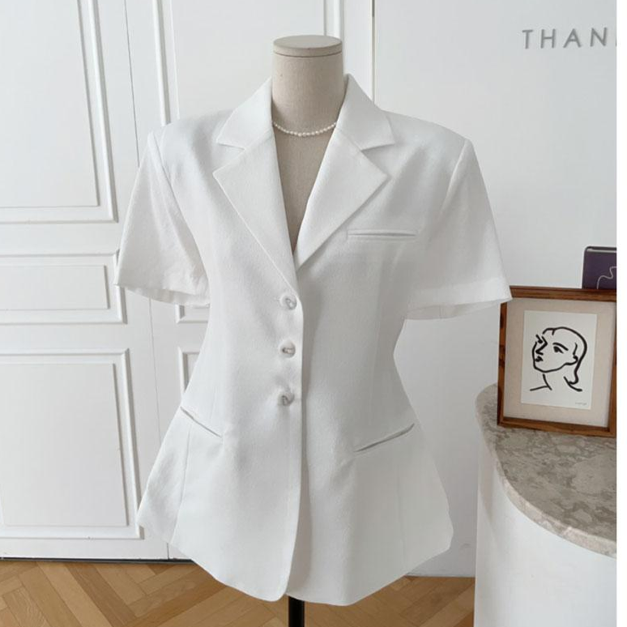 Tochini Waist-Defined Padded Summer Short-Sleeve Jacket