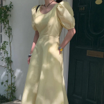 Свободный размер-Желтый-Макси-платье