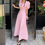 Свободный размер-Розовый-Макси-платье