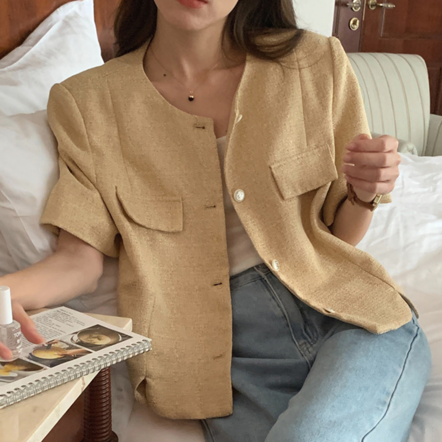 Teo Tweed Short-Sleeve Jacket