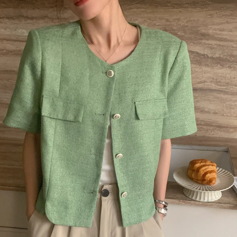 Teo Tweed Short-Sleeve Jacket