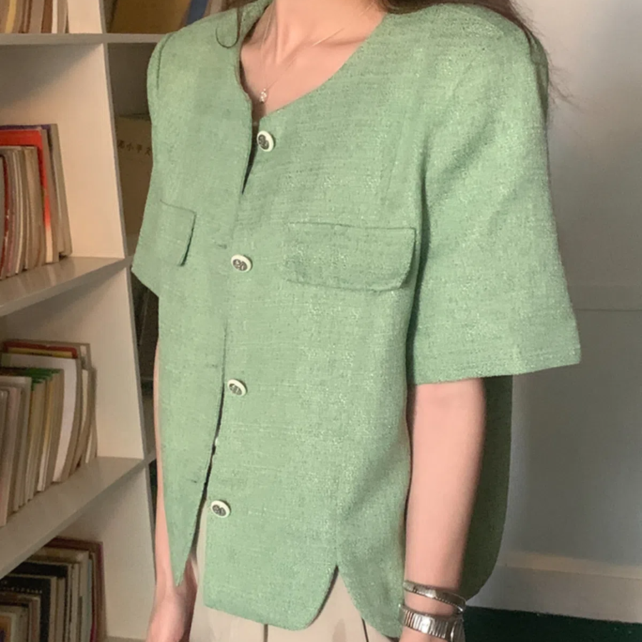 Teo Tweed Short-Sleeve Jacket