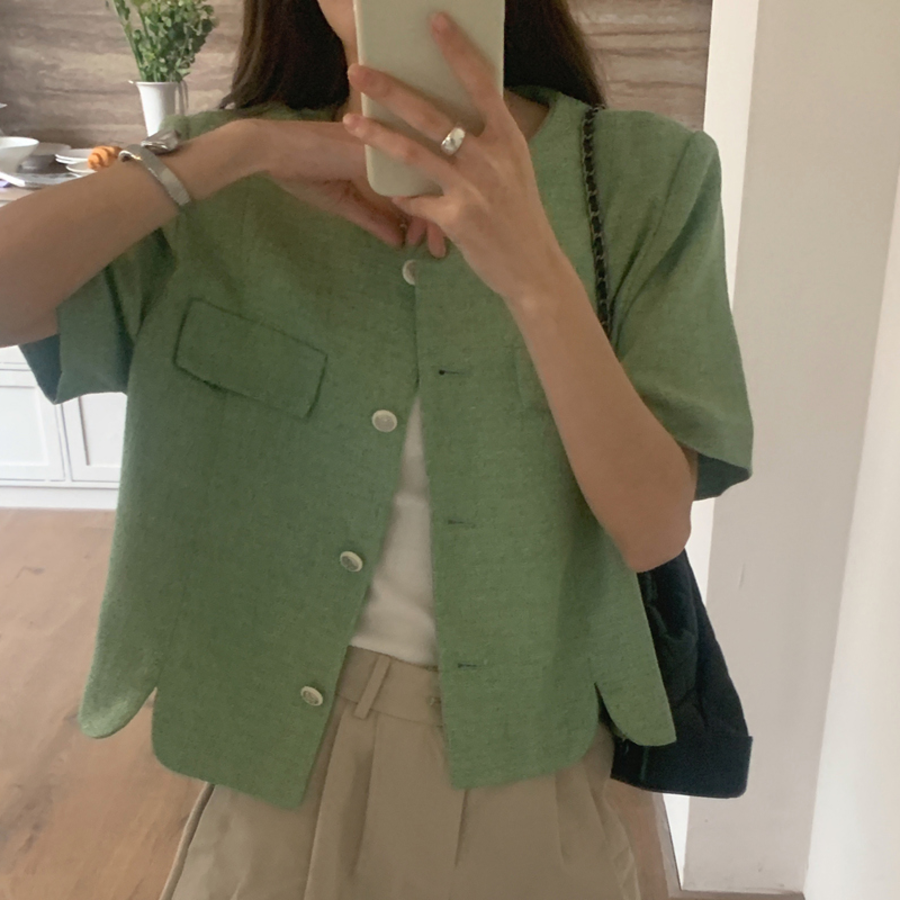 Teo Tweed Short-Sleeve Jacket