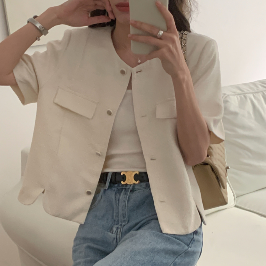 Teo Tweed Short-Sleeve Jacket