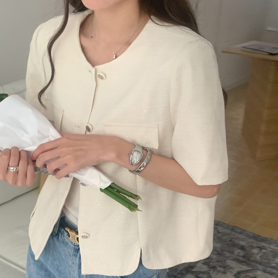 Teo Tweed Short-Sleeve Jacket