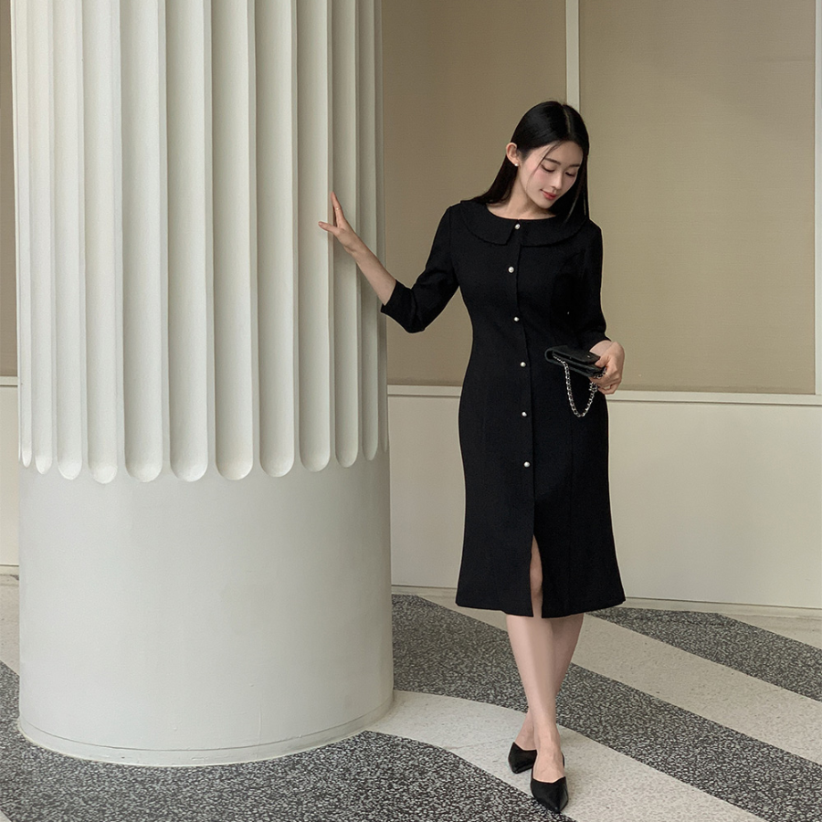 Твидовое платье в клетку с жемчужными пуговицами