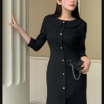 Твидовое платье в клетку с жемчужными пуговицами