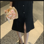 Твидовое платье в клетку с жемчужными пуговицами