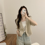 Showyou Linen One-Button Short-Sleeve Blazer