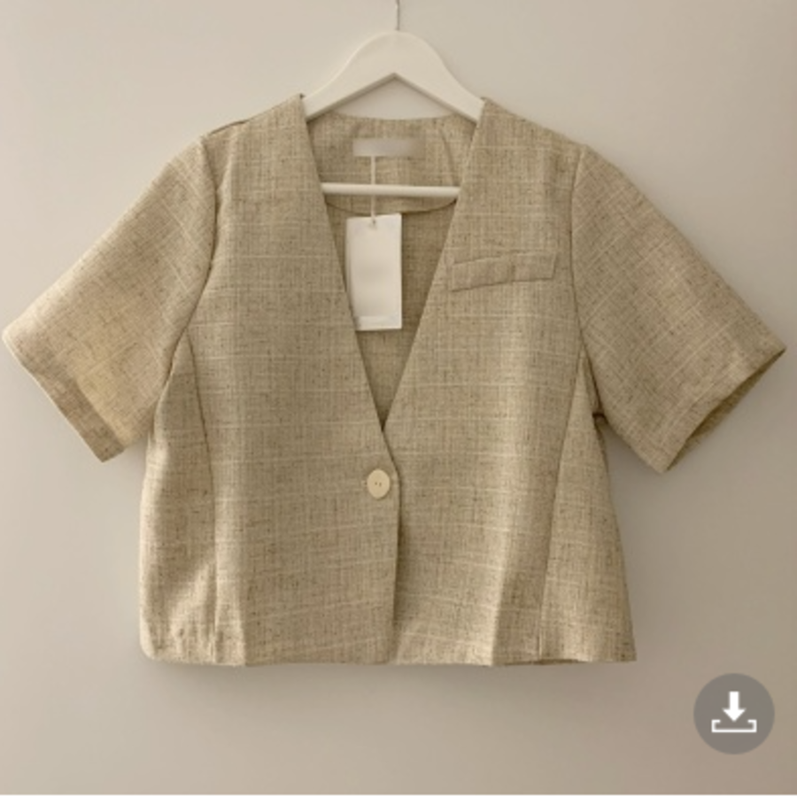 Showyou Linen One-Button Short-Sleeve Blazer