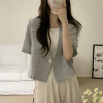 Showyou Linen One-Button Short-Sleeve Blazer