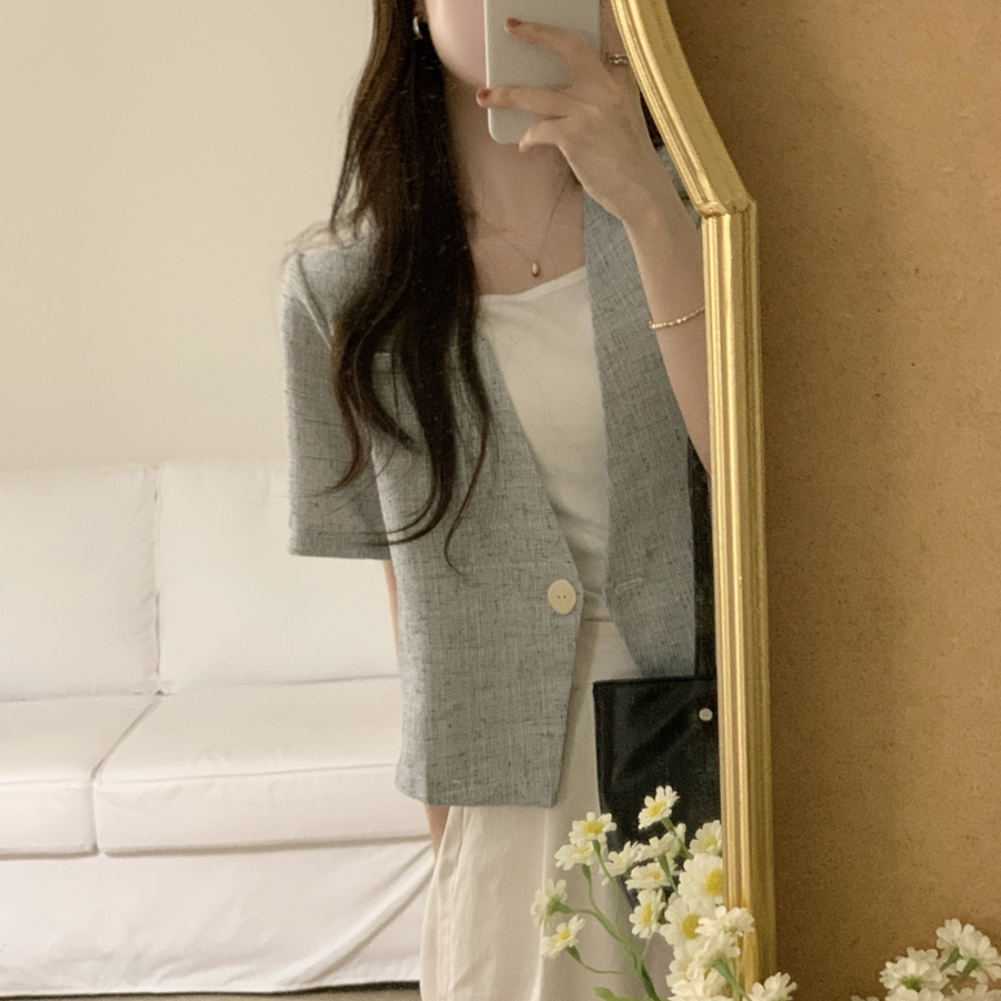 Showyou Linen One-Button Short-Sleeve Blazer