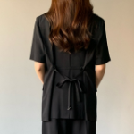 Belted Short-Sleeve Loose-Fit Long Single Blazer