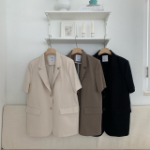 Belted Short-Sleeve Loose-Fit Long Single Blazer