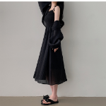 Набор: льняной болеро с пышными рукавами и длинное шифоновое платье с рюшами