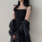 Набор: льняной болеро с пышными рукавами и длинное шифоновое платье с рюшами