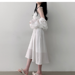 Набор: льняной болеро с пышными рукавами и длинное шифоновое платье с рюшами