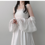 Набор: льняной болеро с пышными рукавами и длинное шифоновое платье с рюшами