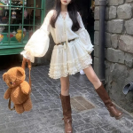 Мини-платье с пышными длинными рукавами