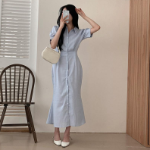 Платье-макси с воротником, короткими рукавами и юбкой «русалка»