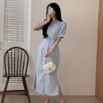 Платье-макси с воротником, короткими рукавами и юбкой «русалка»