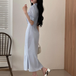 Платье-макси с воротником, короткими рукавами и юбкой «русалка»