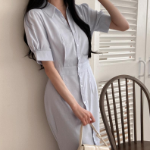 Платье-макси с воротником, короткими рукавами и юбкой «русалка»