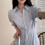 Платье-макси с воротником, короткими рукавами и юбкой «русалка»