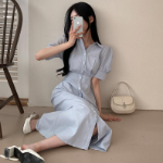 Платье-макси с воротником, короткими рукавами и юбкой «русалка»