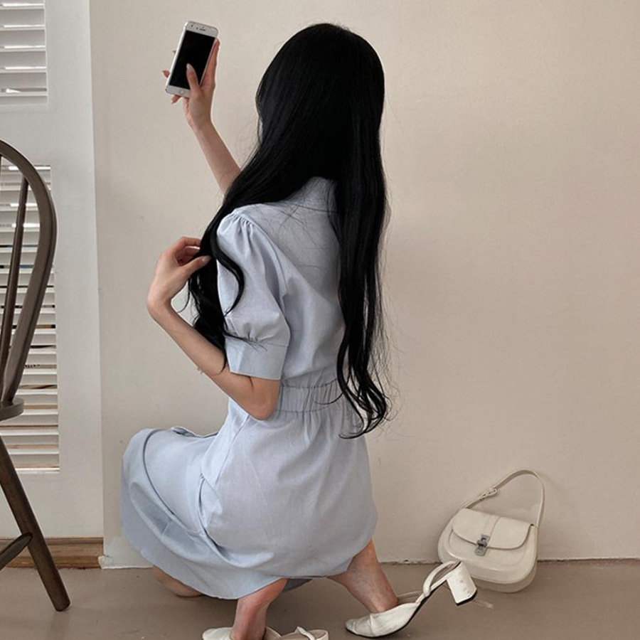 Платье-макси с воротником, короткими рукавами и юбкой «русалка»