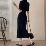 Платье-макси с воротником, короткими рукавами и юбкой «русалка»