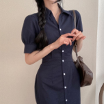 Платье-макси с воротником, короткими рукавами и юбкой «русалка»