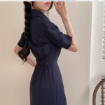 Платье-макси с воротником, короткими рукавами и юбкой «русалка»