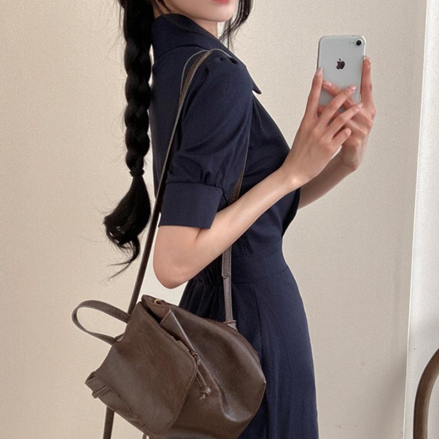 Платье-макси с воротником, короткими рукавами и юбкой «русалка»