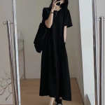 Фемининное чёрное платье с короткими рукавами макси длины