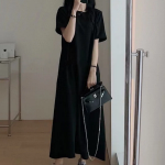 Фемининное чёрное платье с короткими рукавами макси длины