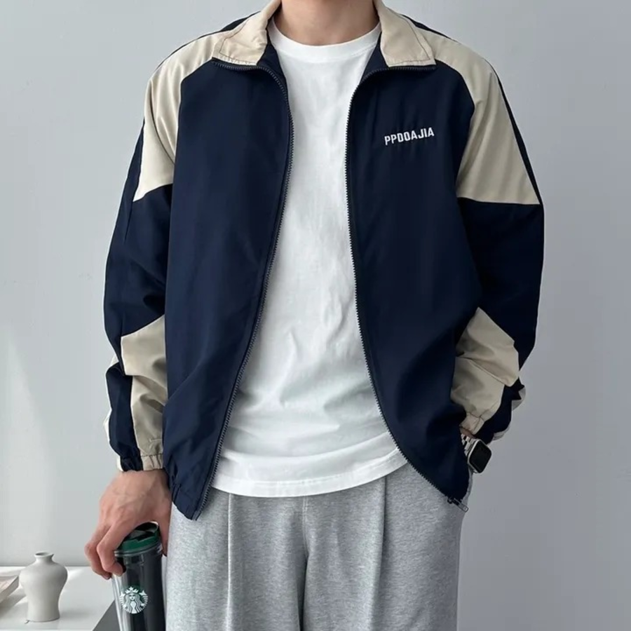 Color-Block Oversized Windbreaker Jacket – Men's Loose Fit Wind Jacket