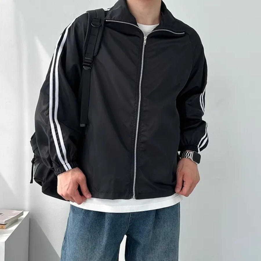 Two-Line Track Windbreaker – Unisex Oversized Zip-Up Jacket