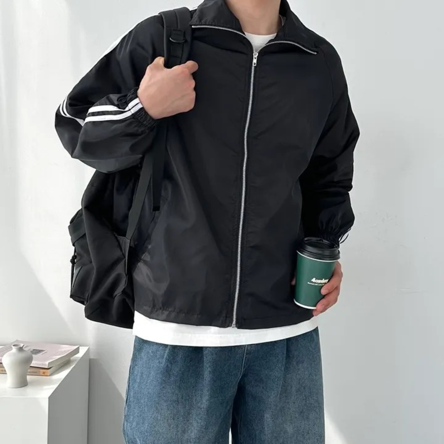 Two-Line Track Windbreaker – Unisex Oversized Zip-Up Jacket
